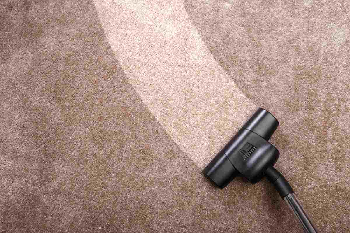 Un aspirapolvere sulla moquette lascia una scia pulita