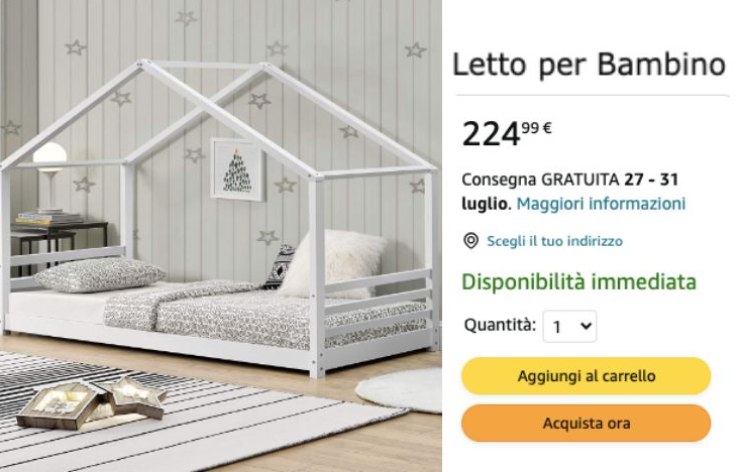 Amazon, letto bambino offerta