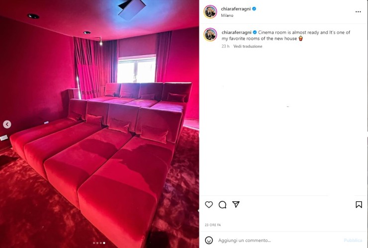 Chiara Ferragni sala cinema casa nuova