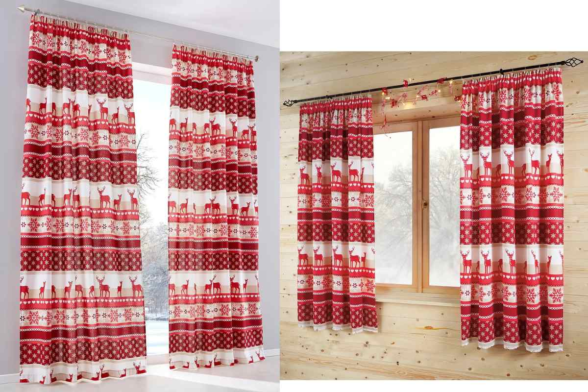 Tende natalizie Bonprix lunghe e corte nei colori rosso e bianco con renne