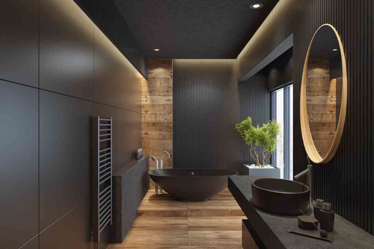 Bagno di design nero senza mobili 
