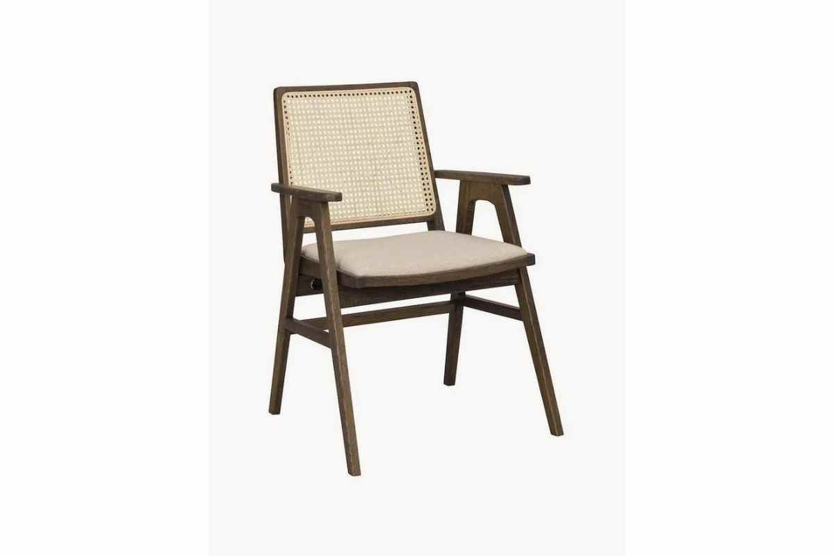 Sedia in legno di quercia e rattan Prestwick con cuscino Westwing