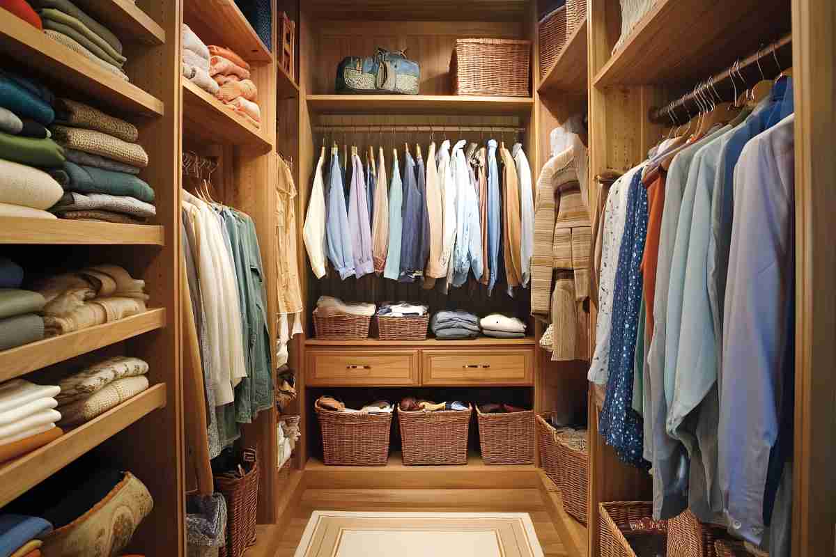 un armadio guardaroba ben organizzato e ordinato