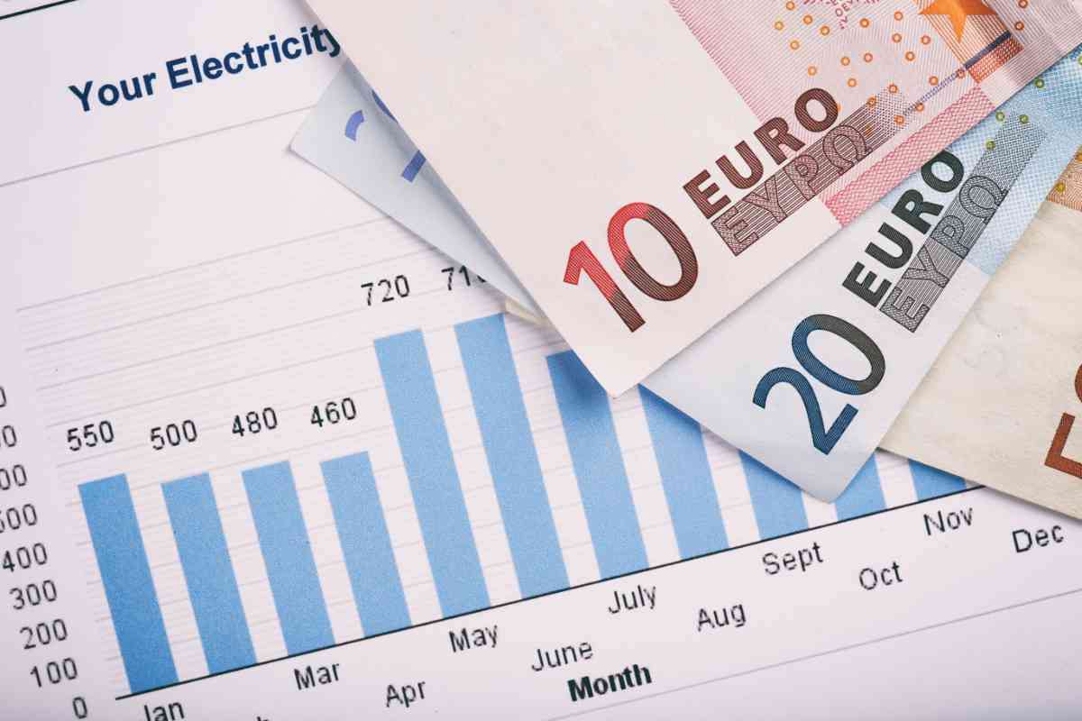 bolletta energia elettrica e banconote in euro