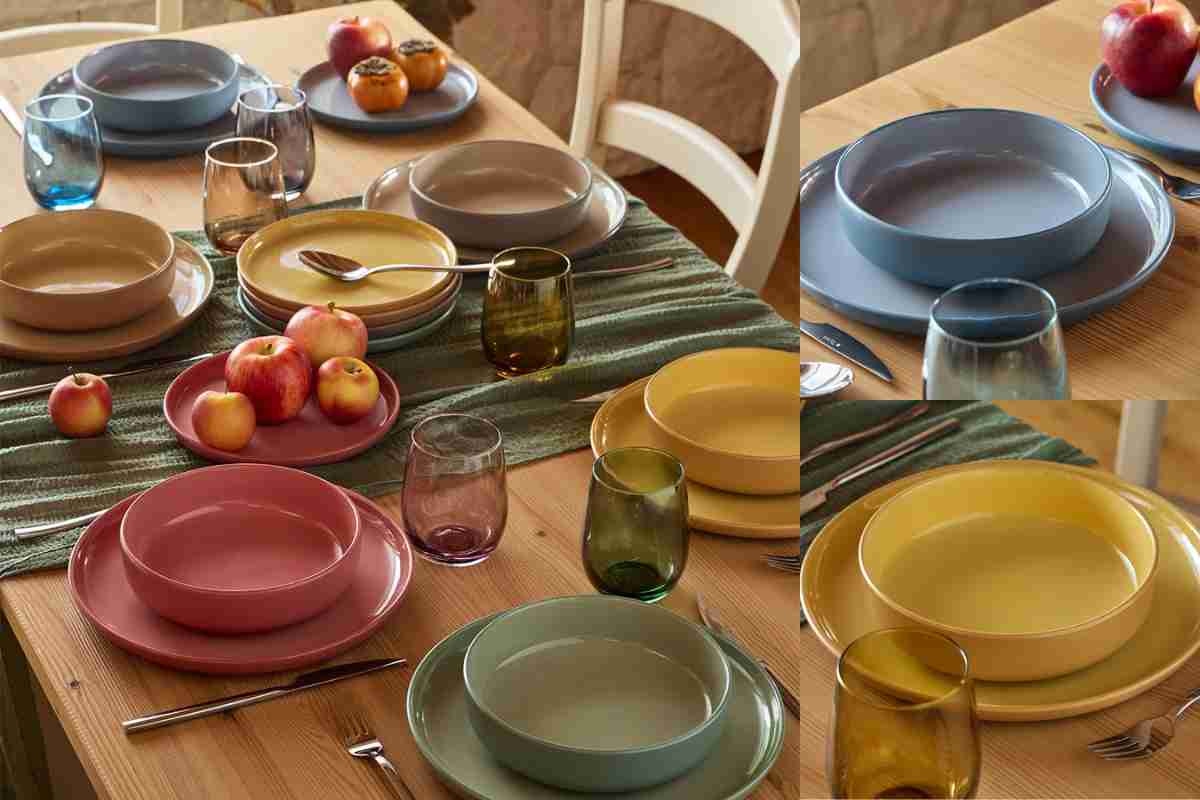 Tavola apparecchiata con il set piatti Rhapsody Tognana