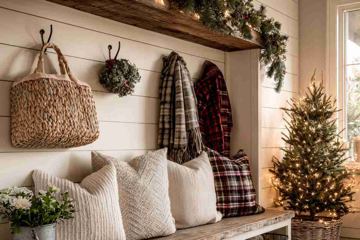 Ingresso di una casa calda e accogliente a Natale