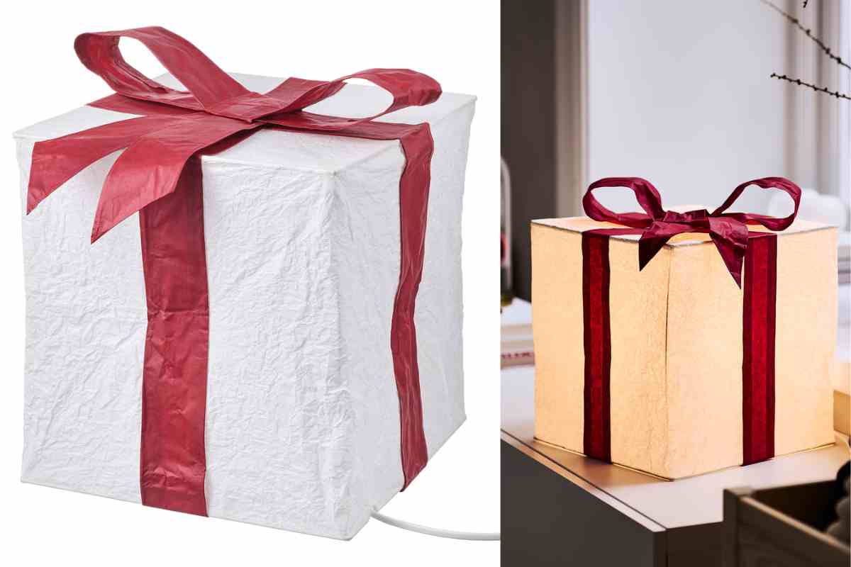 Lampada da tavolo a forma di pacco regalo Ikea 