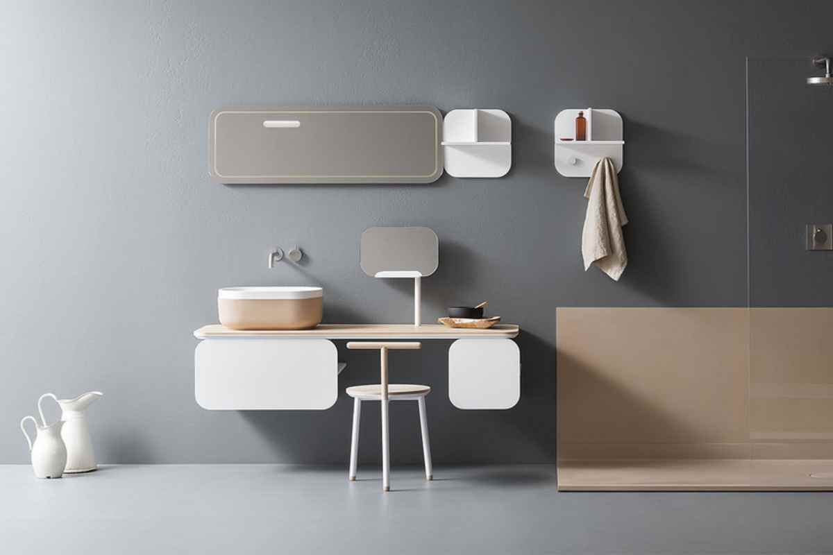 Mobili bagno Oblon Novello minimalisti in legno e bianco