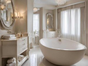 vasca da bagno con bagno sui toni chiari