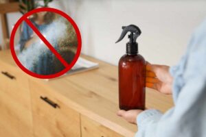 Donna con in mano un contenitore spray
