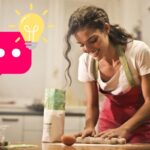 Donna che cucina e nuvoletta idea