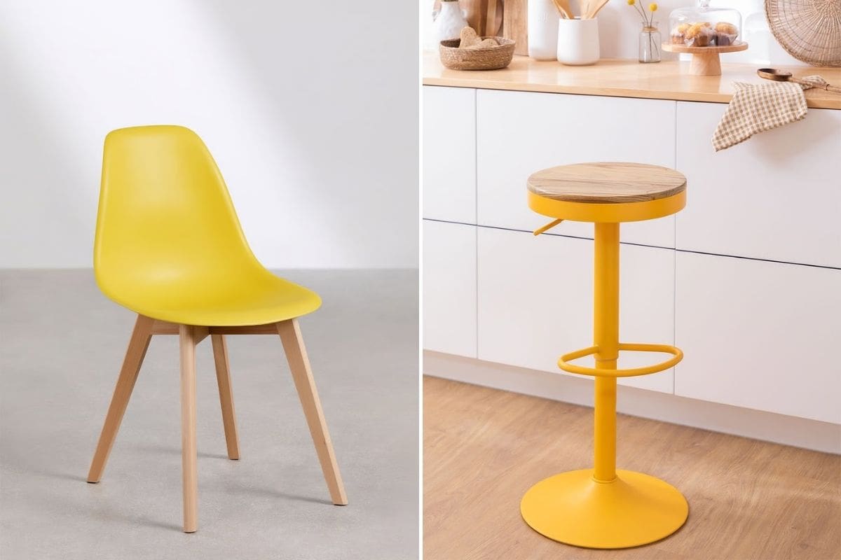 sedia e sgabello giallo