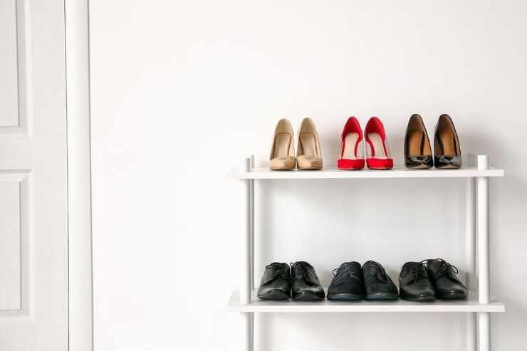 Scarpiera con scarpe ordinate