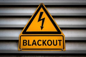 Cartello giallo pericolo blackout con fulmine