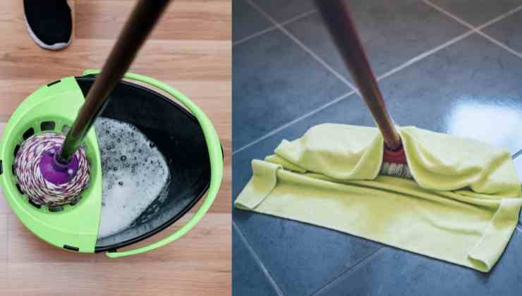 mocio e panno su pavimenti