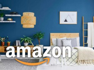 sfondo camera da letto e scritta con logo Amazon
