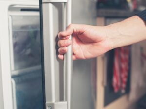 donna che apre freezer