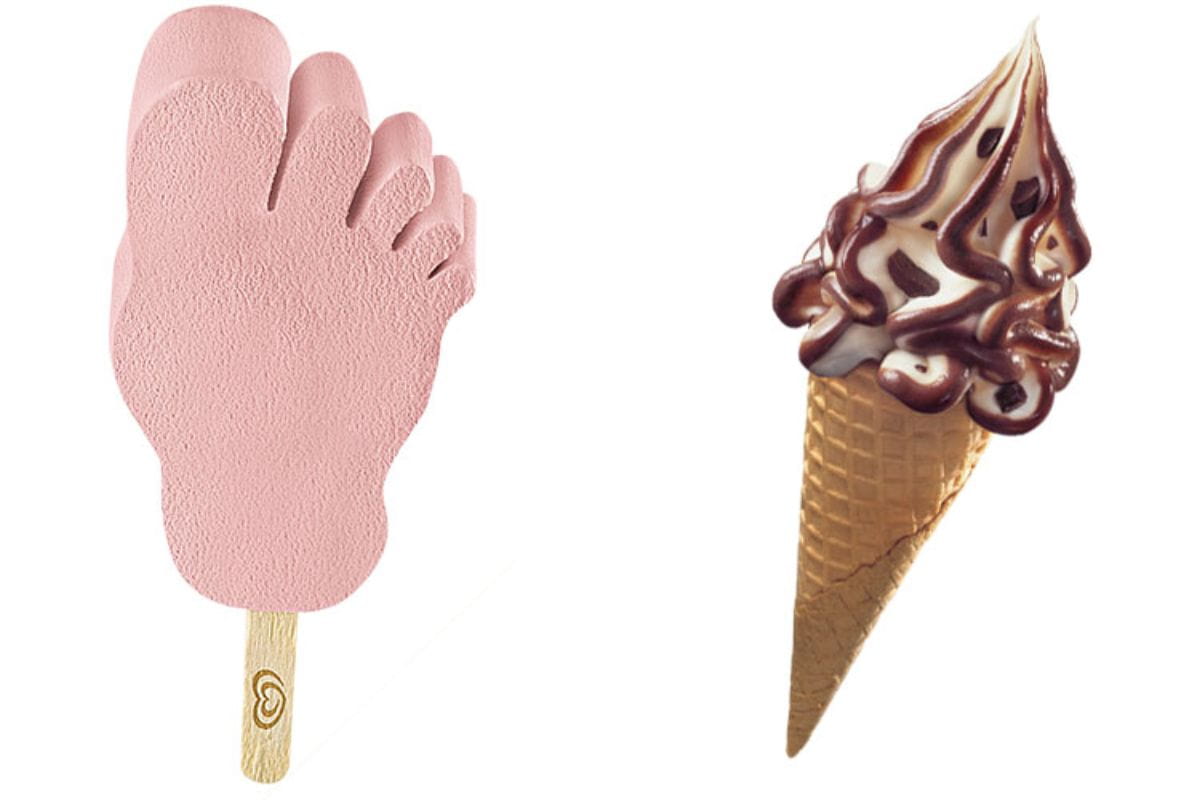 Cono gelato e gelato a forma di piede
