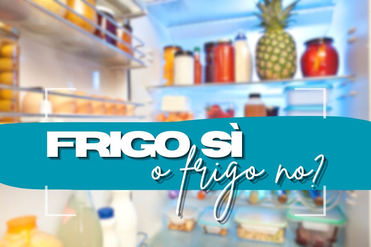 Frigorifero sfocato sullo sfondo e scritta in primo piano
