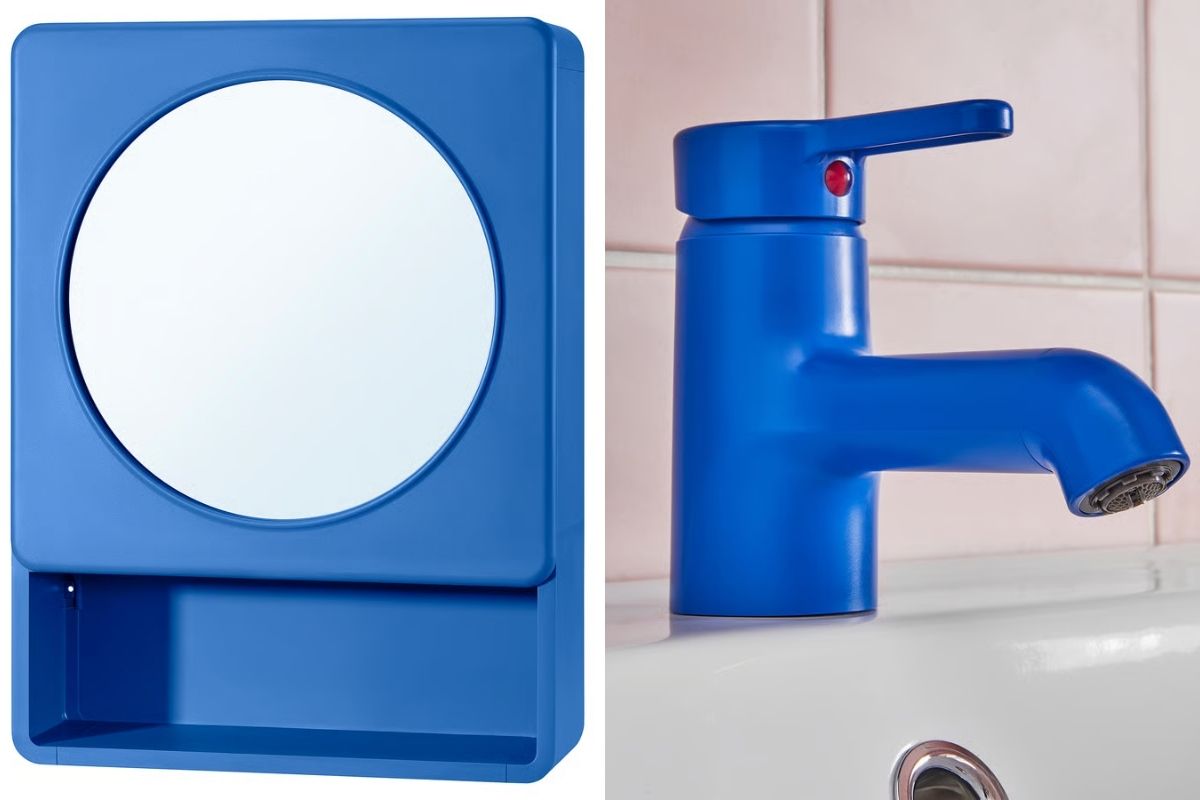 Mobiletto blu e rubinetto blu