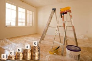 Scala, pavimento con pellicola, scritta bonus e monete
