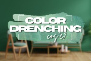 Salotto verde con scritta color drenching