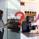 donna con forno elettrico e donna con friggitrice ad aria