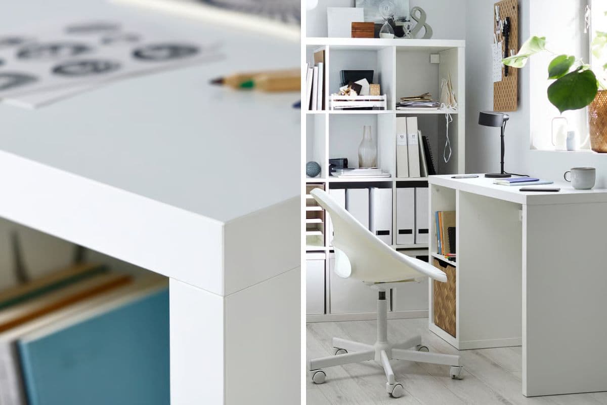 scrivania bianca Ikea vista da varie angolazioni
