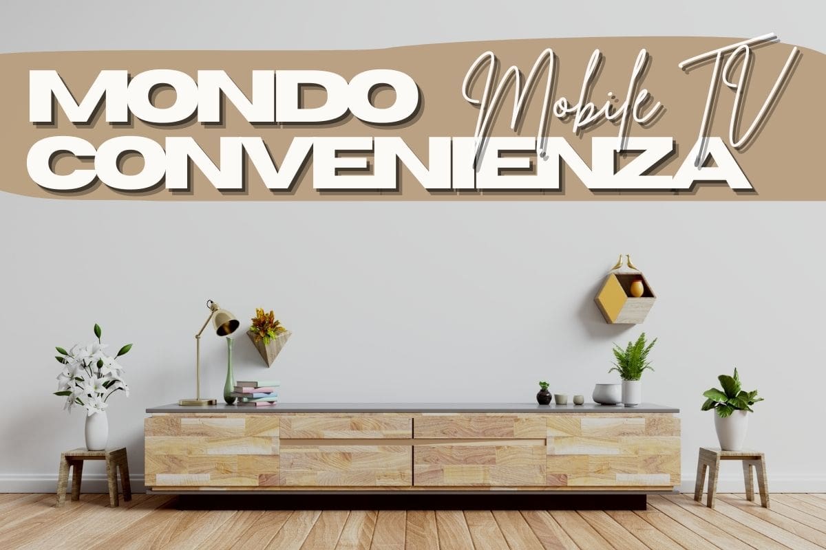mobile tv sullo sfondo e scritte in primo piano