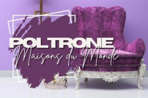 poltrona viola con scritte in primo piano