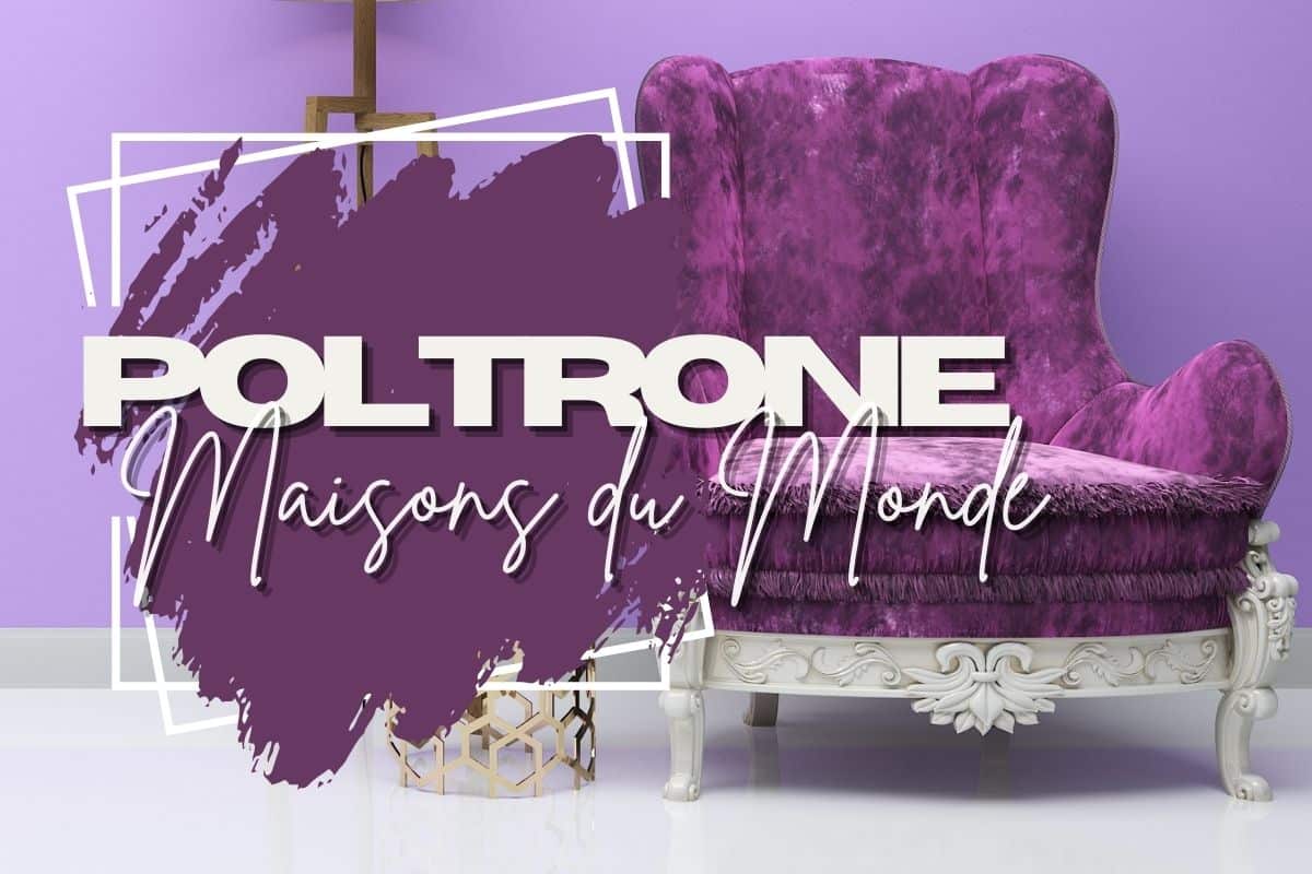 poltrona viola con scritte in primo piano