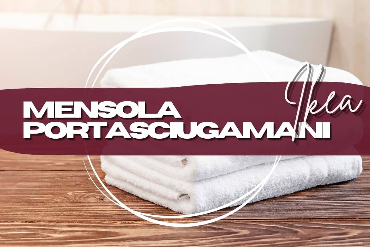 asciugamani sullo sfondo e scritte in primo piano