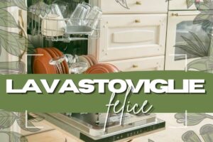 Lavastoviglie sullo sfondo e scritta al primo piano