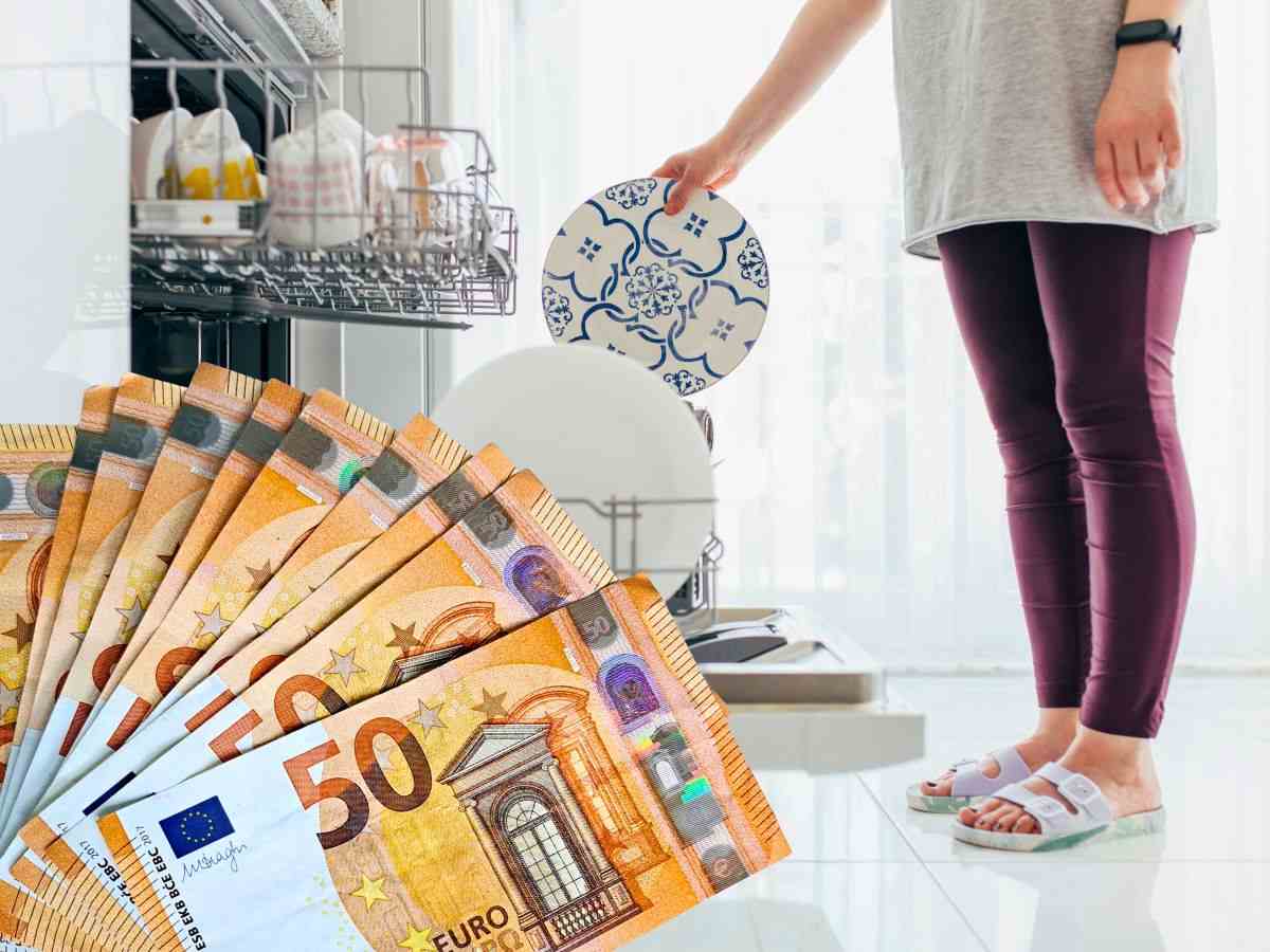 sfondo lavastoviglie e banconote 50 euro