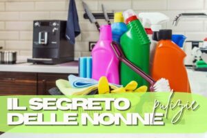 detersivi in cucina e scritte in primo piano