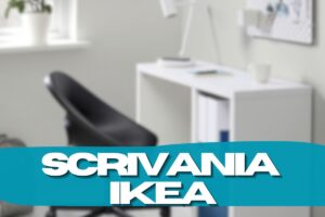 scrivania ikea bianca con scritte in primo piano