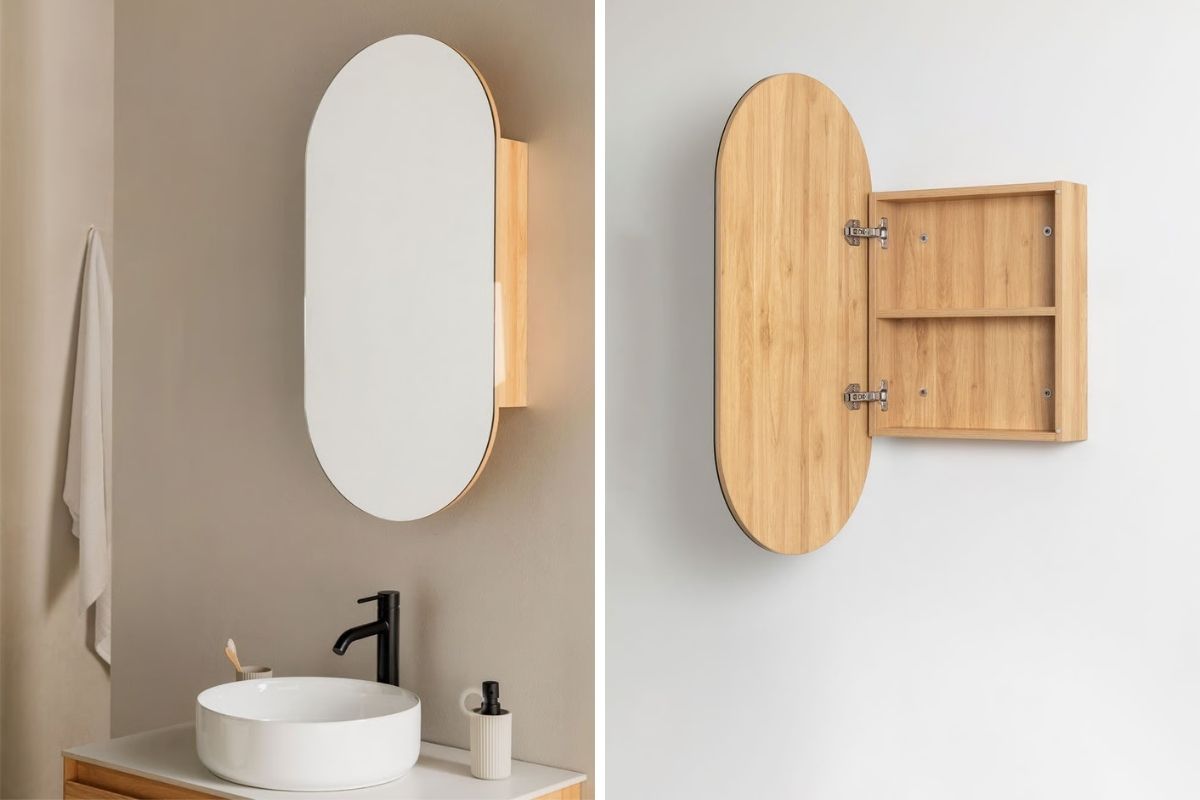 Armadio a muro per bagno con specchio Abner