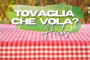Tovaglia bianca e rossa su tavolo da giardino