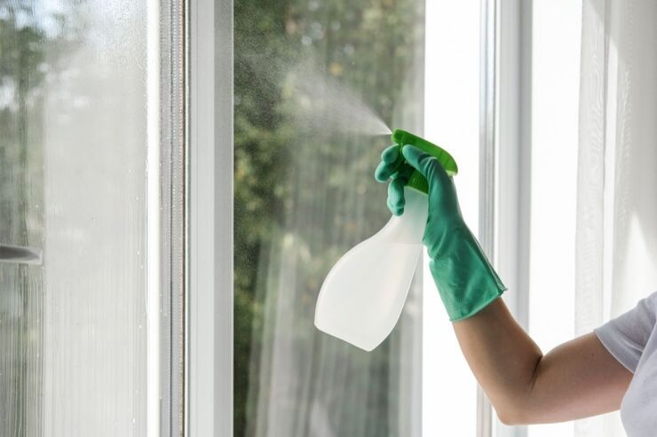 Spruzzare prodotto su vetro finestra 