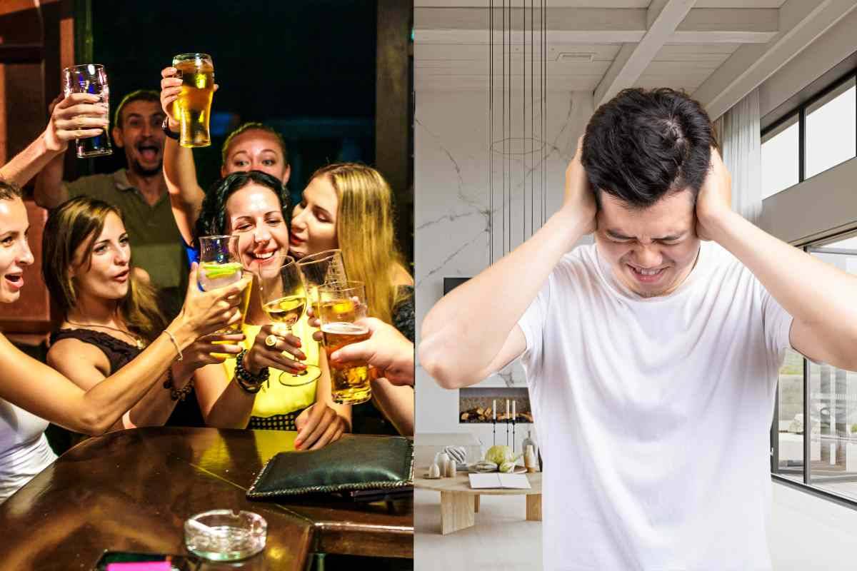 Ragazze al bar e uomo che tappa le orecchie