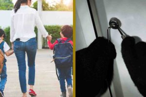 Mamma e figli e scassinatore
