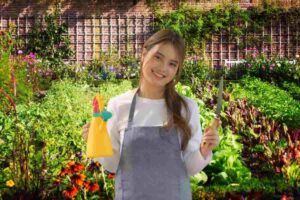 Ragazza con attrezzi di giardinaggio