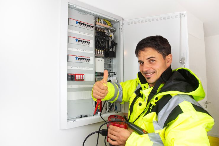 Un operaio che sta apportando modifiche al quadro elettrico 