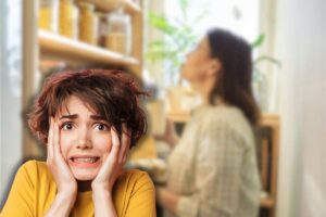 donna in dispensa e un'altra spaventata