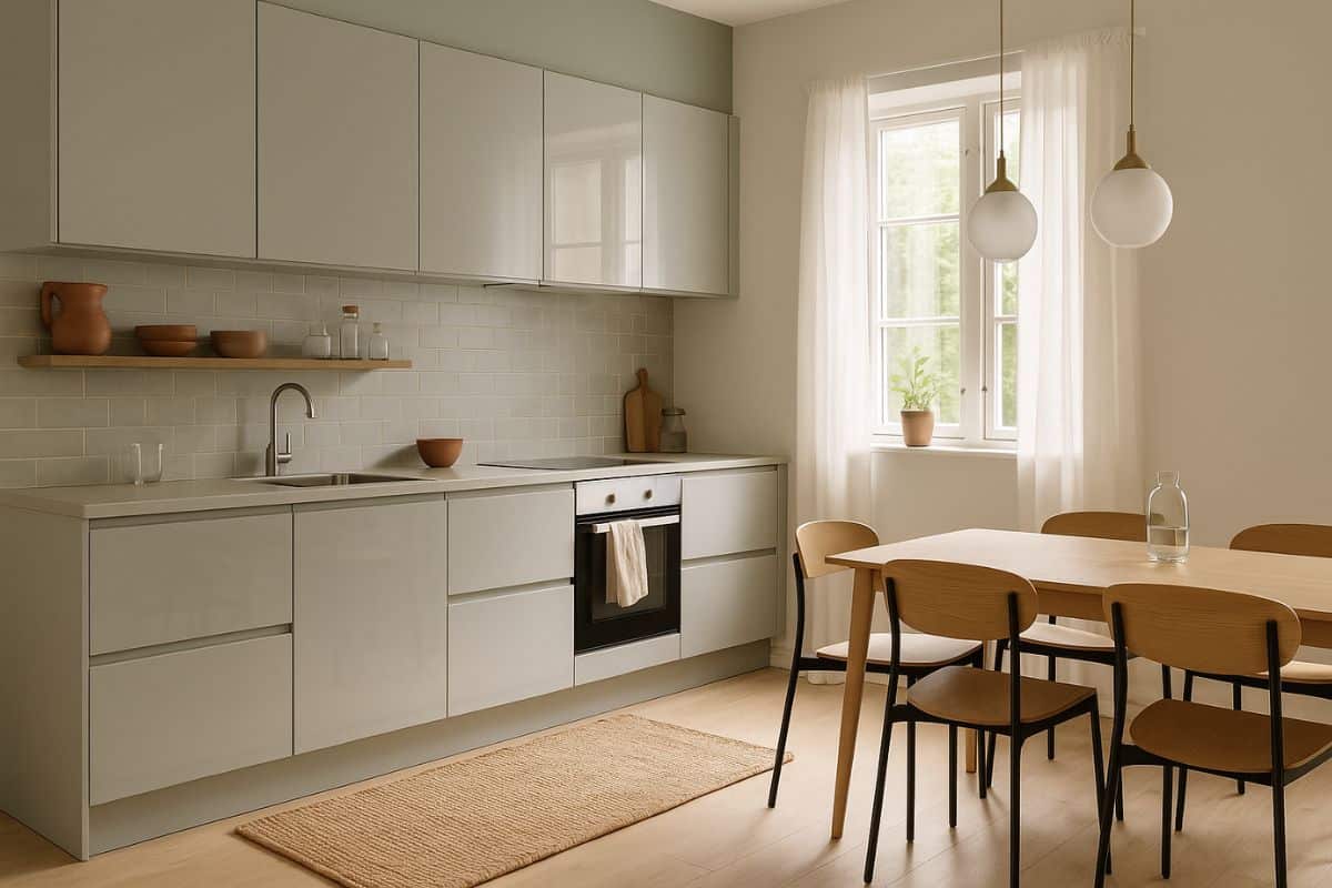 Cucina lucida con pensili in terracotta