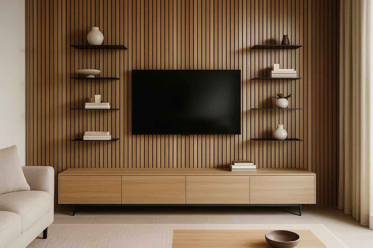 Libri su mensole e tv