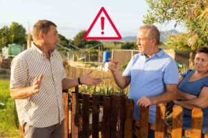 Due vicini di casa che discutono ed un segnale di pericolo