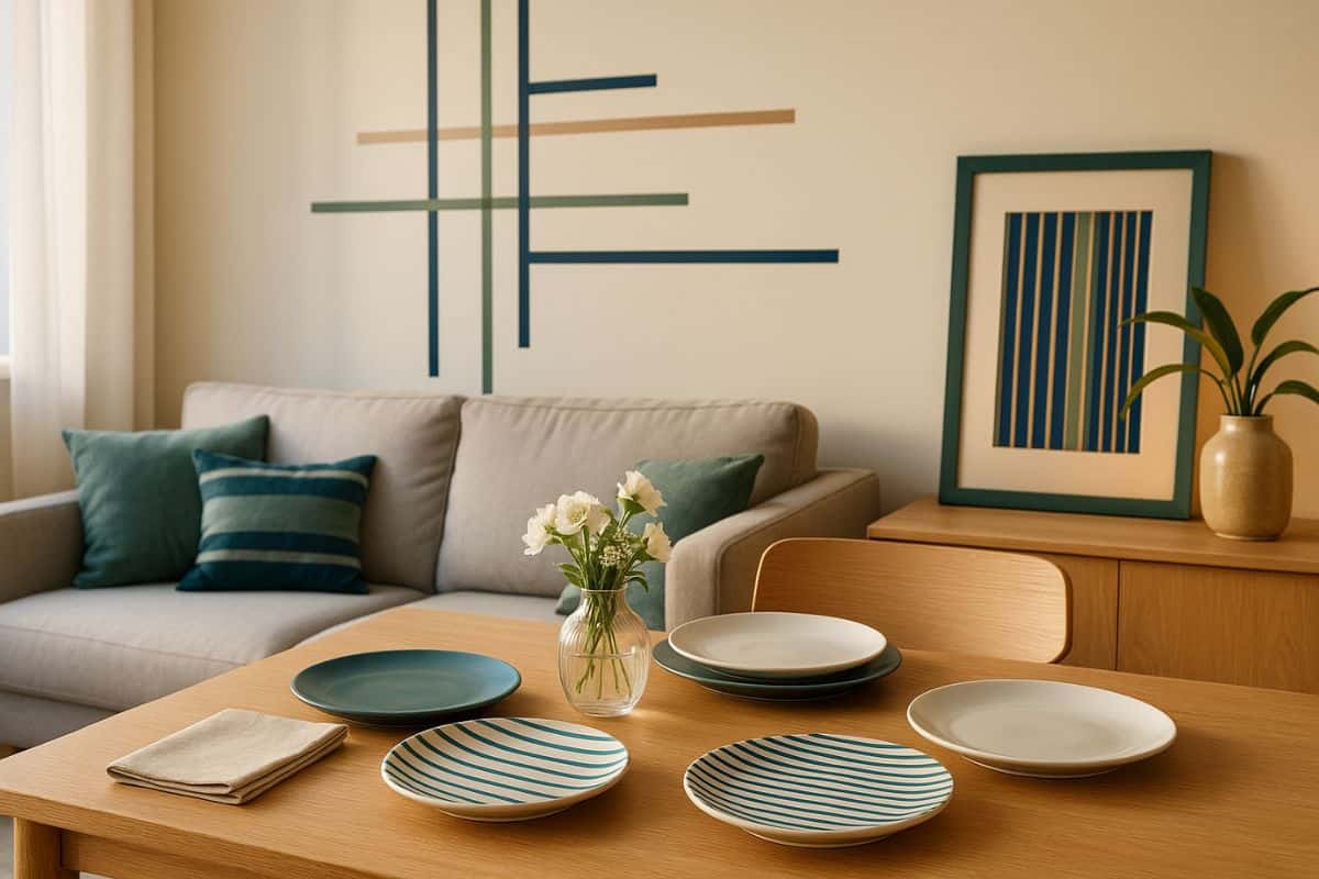 Salotto con decorazioni a righe