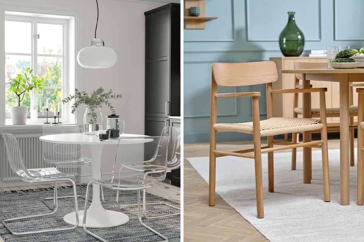 Sedie trasparenti e in legno chiaro