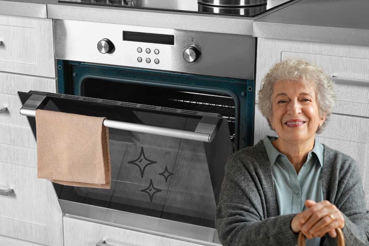 Un forno pulito ed una nonna in primo piano